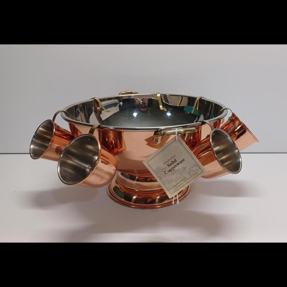 Vintage Solid Copper Punch Bowl‎ Set with 7 Mugs - Picture 2 of 6
